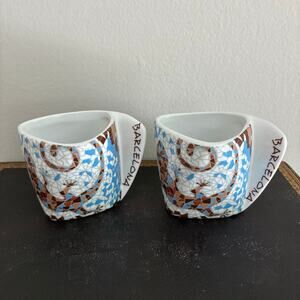 Barcelona Gaudi Mosaic Espresso Cups Set Spain Souvenir Trencadis Lizard Ceramic